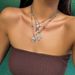 Set di collane a strati in stile western color argento per donna, ciondolo con teschio di toro e cactus con catene di perline, gioielli boho country_voghion.com