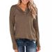 2025 New Women's Solid Color Knitted Long Sleeved Round Neck Pullover Button Top T-shirt_voghion.com