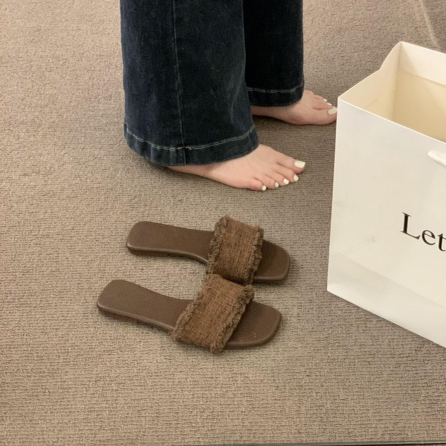 Tredy Brad Fashioable Ad Casual Ope Toed Flat Slippers 2025 Summer Ew Frech Style Oe-piece Belt Sadals For_voghion.com