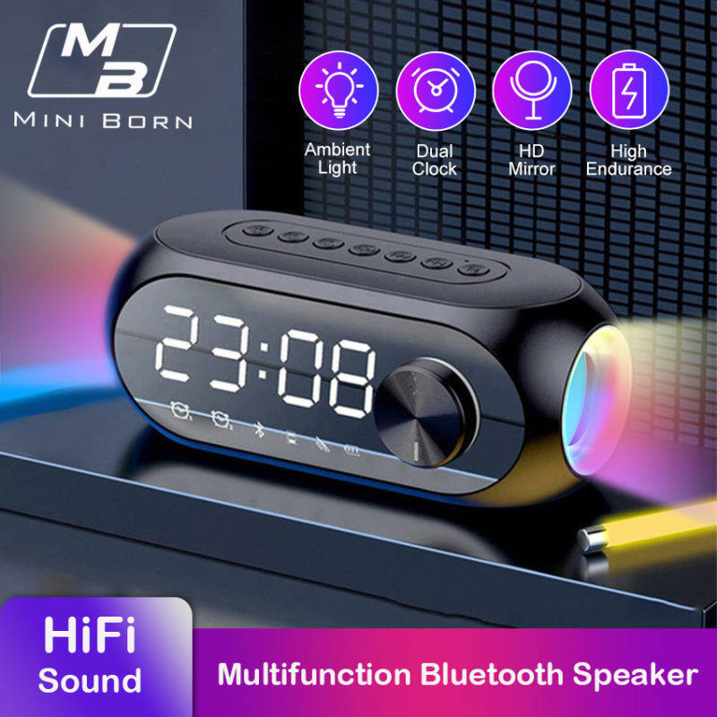 2024 Mirror Bluetooth Speaker Alarm Clock Bluetooth Speaker Digital Display Radio LED Wireless Subwoofer Music Player Table Clock Multifunction Bluet_voghion.com