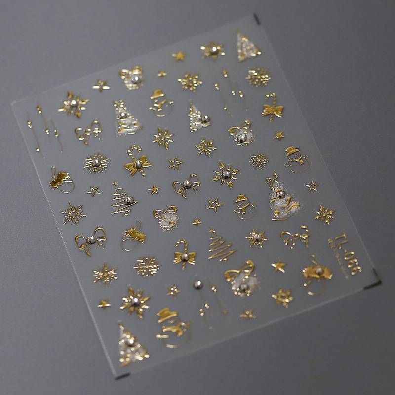 Iron New craft three-dimensional Christmas bow nail sticker embossed back glue nail sticker_voghion.com