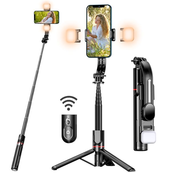 A selfie stick with upgraded tripod, with 2 fill lights, an ultra long 44.9-inch phone tripod, and a detachabl_voghion.com