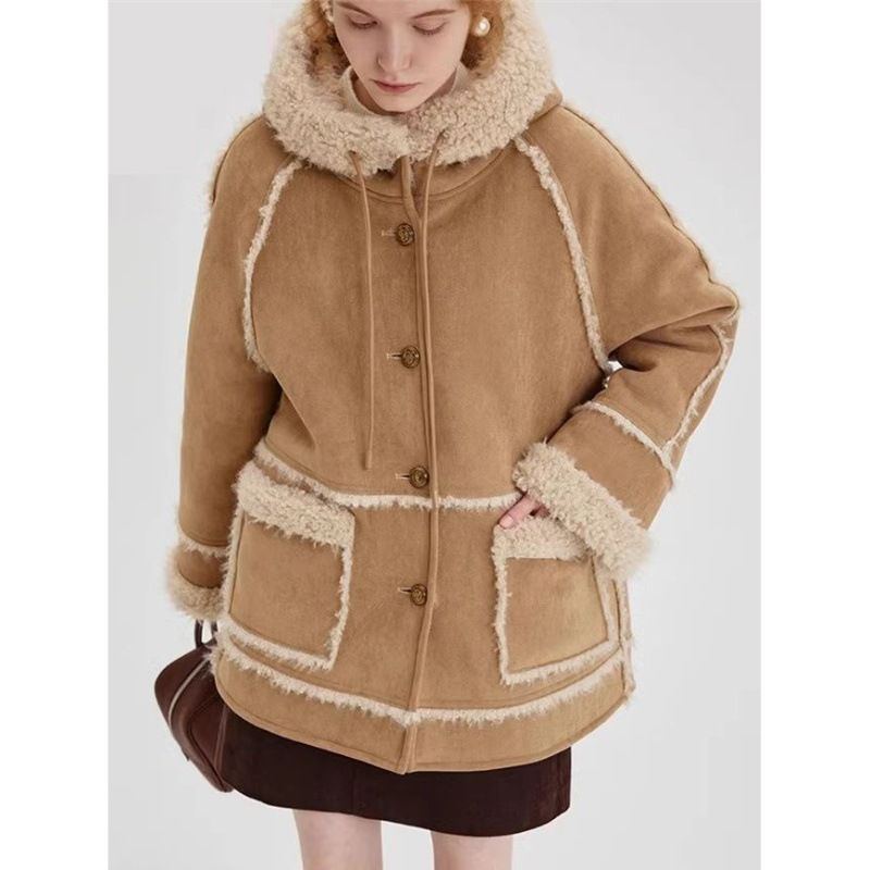 Abbigliamento da donna Inverno Nuovo cappuccio in pelliccia per le donne Retro Suede caldo e morbido giacca corta_voghion.com