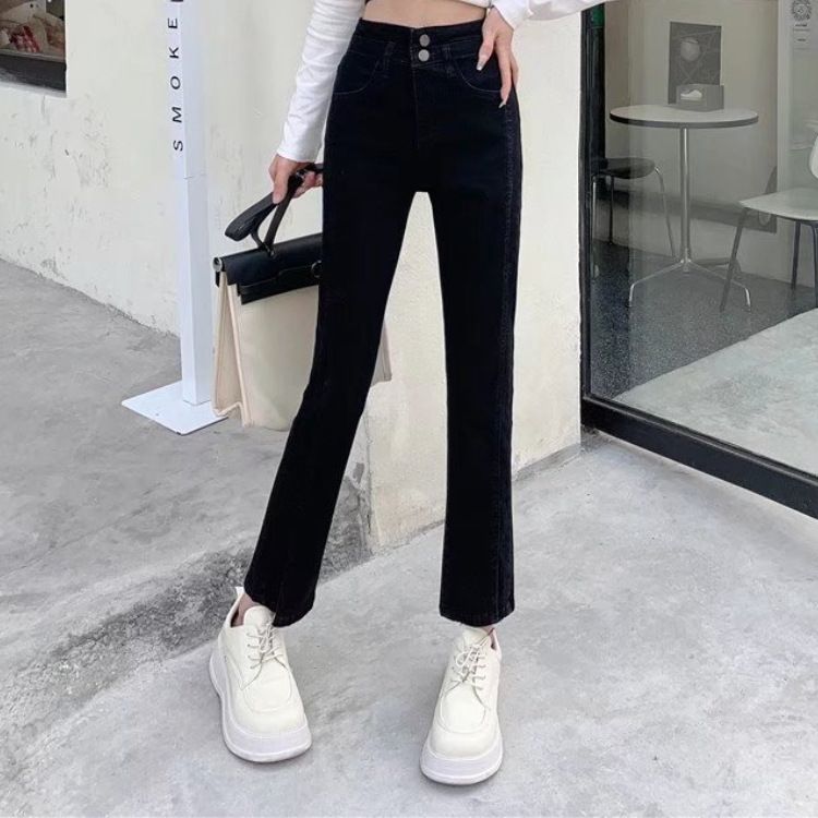 Weite Jeans Damen im Frühling, Lockere Passform für Mädchen, Gerades Oberteil Übergröße, Schlankheitsdesign, Chubby MM, Zigarette_voghion.com