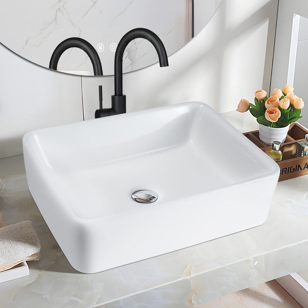 Glitzerlife Waschbecken Badezimmer Keramik - Eckig Aufsatzbecken Bad Weiß Waschschale Klein Aufsatz Hängewaschbecken Mit Lotus-Effekt 40x30x13cm Für Gäste-WC_voghion.com