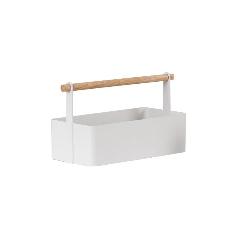 Wabi-Sabi Minimalist Iron Storage Box With Wooden Handle | Multi-Functional Organizer For Cosmetics, Snacks & Accessories_voghion.com