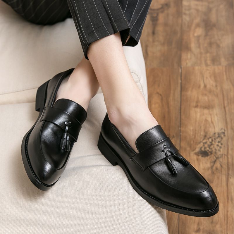 Britská móda Lefu Su One Foot Pedál Korejská verze Casual Small Business Kožené Pánské svatební boty_voghion.com