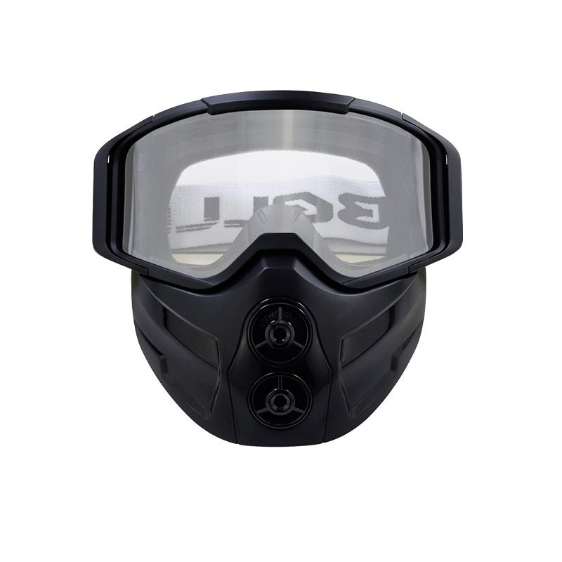Unisex Motorcycle Goggles With Detachable Face Mask - Black Frame & Interchangeable Lenses For Off-Road, Cycling, And Outdoor Sports_voghion.com