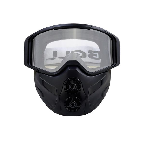 Unisex Motorcycle Goggles With Detachable Face Mask - Black Frame & Interchangeable Lenses For Off-Road, Cycling, And Outdoor Sports_voghion.com