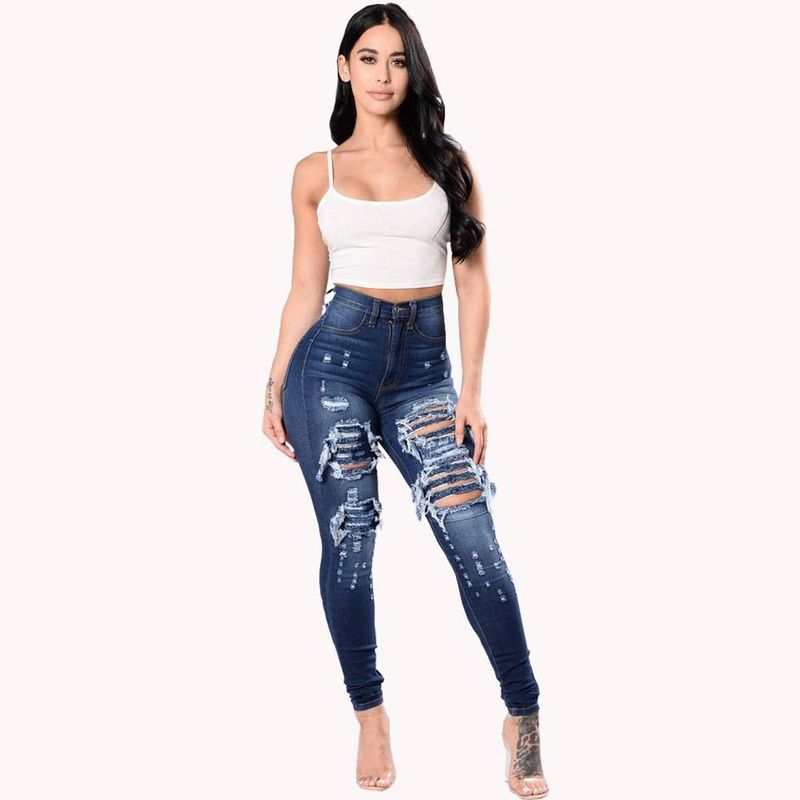 Abbigliamento donna Pantaloni a matita in denim strappati_voghion.com