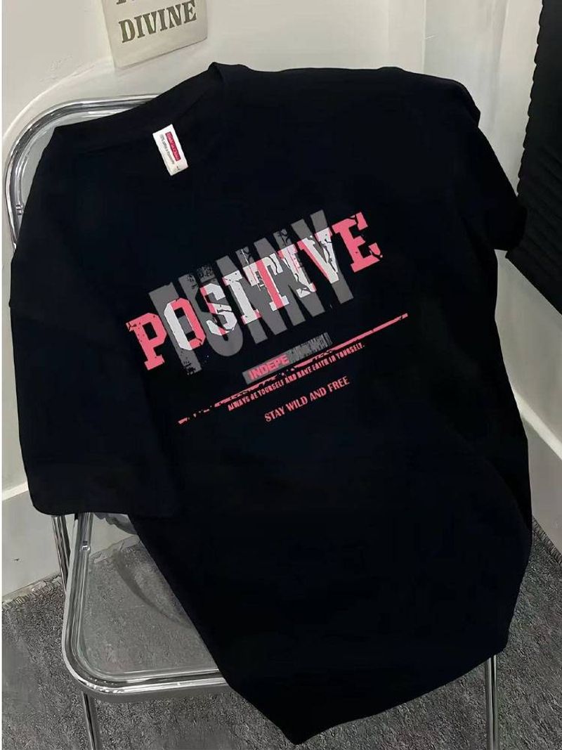 Creatief Letterontwerp Casual Korte Mouwen, 2025 Nieuwe Stijl, Zomer, Unisex Stijl, 240g Katoen, Modieuze En Hoge Kwaliteit T-shirts_voghion.com