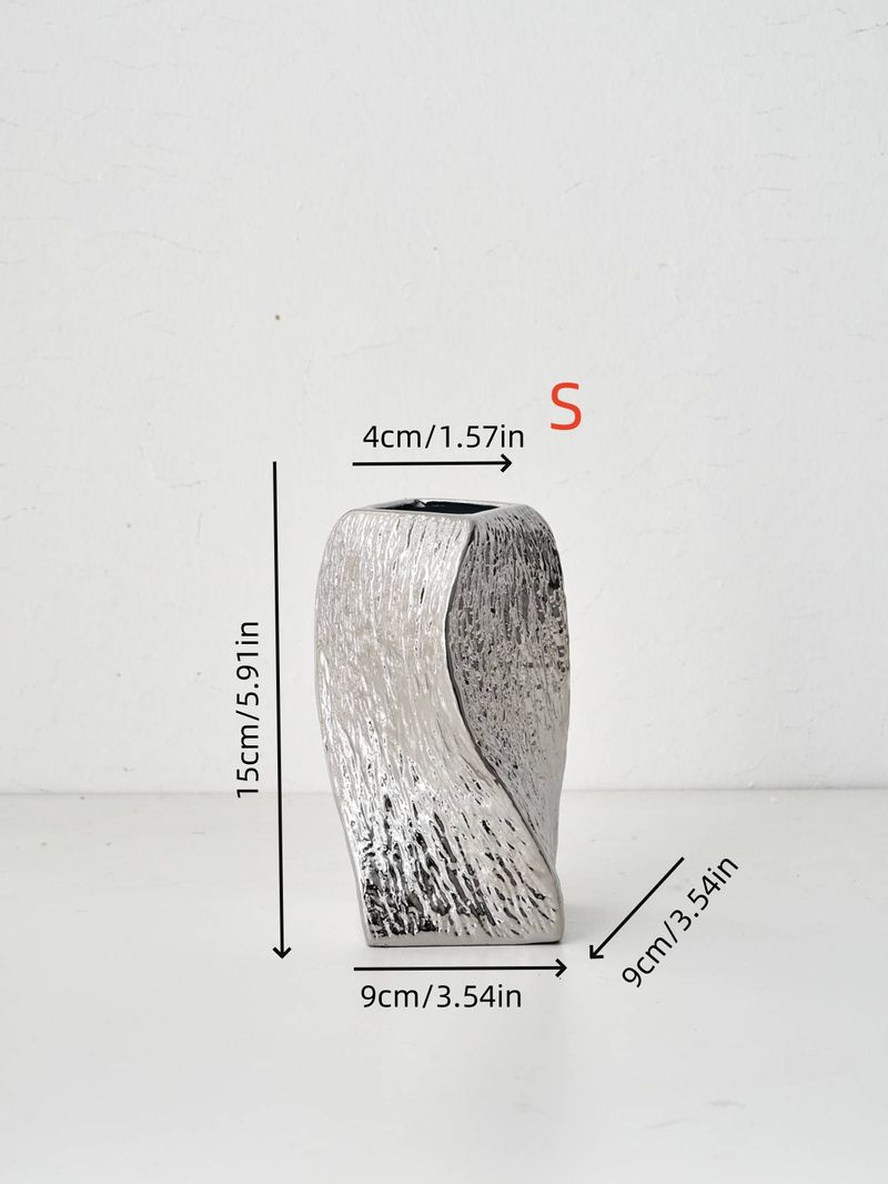 1PC Ceramic Twist Plated Silver Vase Suitable For Bedroom, Balcony, Powder Room, Bedroom, Desk And Other Home Decor Vase Ornaments_voghion.com