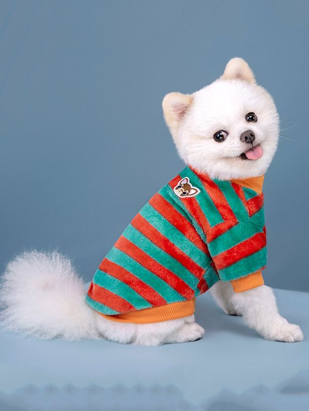 1 Piece Of Pet Clothing, Autumn And Winter Style Rainbow Striped Small Fleece Sweater, Cute And Warm Clothing For Teddy Dogs And Cats, Pet Accessory_voghion.com