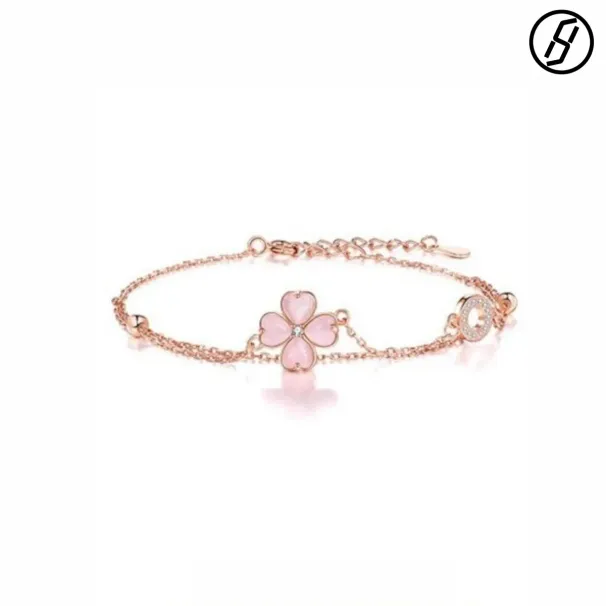 Braccialetto con quadrifoglio in argento sterling S925, idea regalo per San Valentino, con occhio di gatto, gioielli originali all'ingrosso_voghion.com