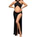 Women's Clothing Slim Pregnant Mopping Cross Collar Slit Sexy Hollow Navel Exposed Solid Color Slim Dress_voghion.com