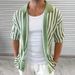 Men's Clothing Knitted Cardigan Summer New Striped Color Matching Lapel Short Sleeved Jacket_voghion.com