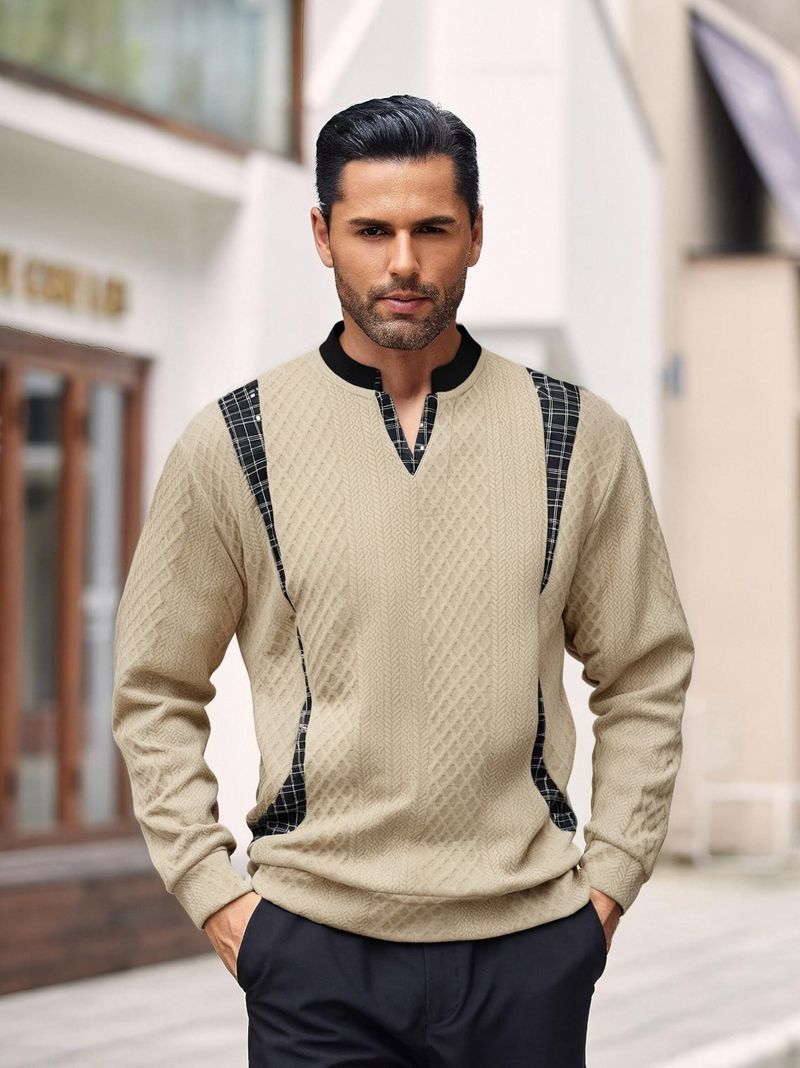 2025 Herren-Jacquard-Pullover mit V-Ausschnitt – Übergroßes, lässiges Langarm-Oberteil für den Streetstyle_voghion.com