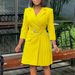 Women's Clothing High Waist Fashion Waist Waist Pleated Stitching Medium Long Suit Dress_voghion.com