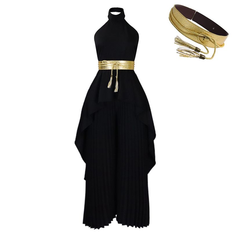 Damenbekleidung Sommermode zweiteilig ärmellos rückenfrei unregelmäßig langer Rock Hose mit weitem Bein_voghion.com