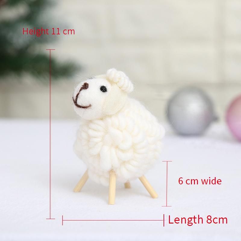 Handmade Wool Felt Mini Sheep Christmas Tree Ornaments - Kawaii DIY Desktop Decor For Holiday Gift (White/Gray/Pink)_voghion.com
