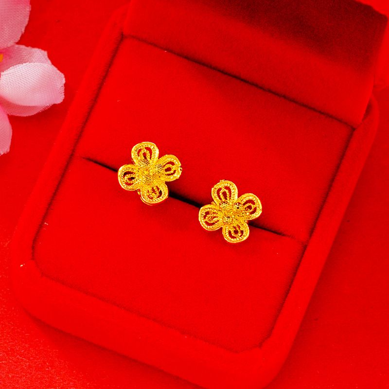 Orecchini da donna in stile etnico, placcati in rame, con fiori veri e semplici orecchini in oro rosa vietnamita._voghion.com