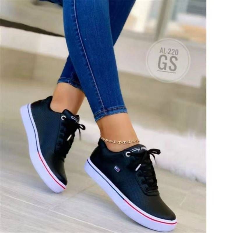 Dames Casual Schoenen Leer Veterschoenen Dames Sneakers Dikke Zool Metalen Decoratie Ademende Vrouwelijke Platte Schoenen_voghion.com