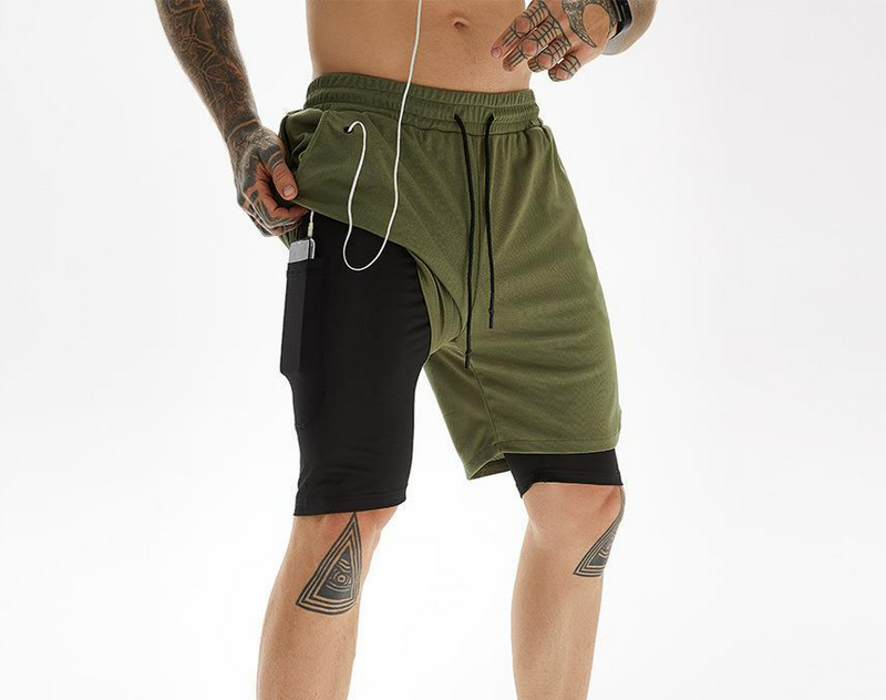Grensoverschrijdende buitenlandse handel Hot Selling Outdoor Sport Dubbellaagse Shorts Heren Fitness Vrijetijds Hardlopen Snel drogende Shorts Directe verkoopspot_voghion.com