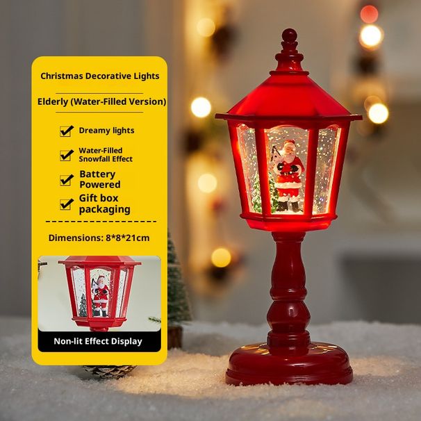 Hexagonal Christmas Lantern With Music - Festive LED Night Light For Tabletop Decor (Red Santa/White Snowman/Bronze Tree)_voghion.com