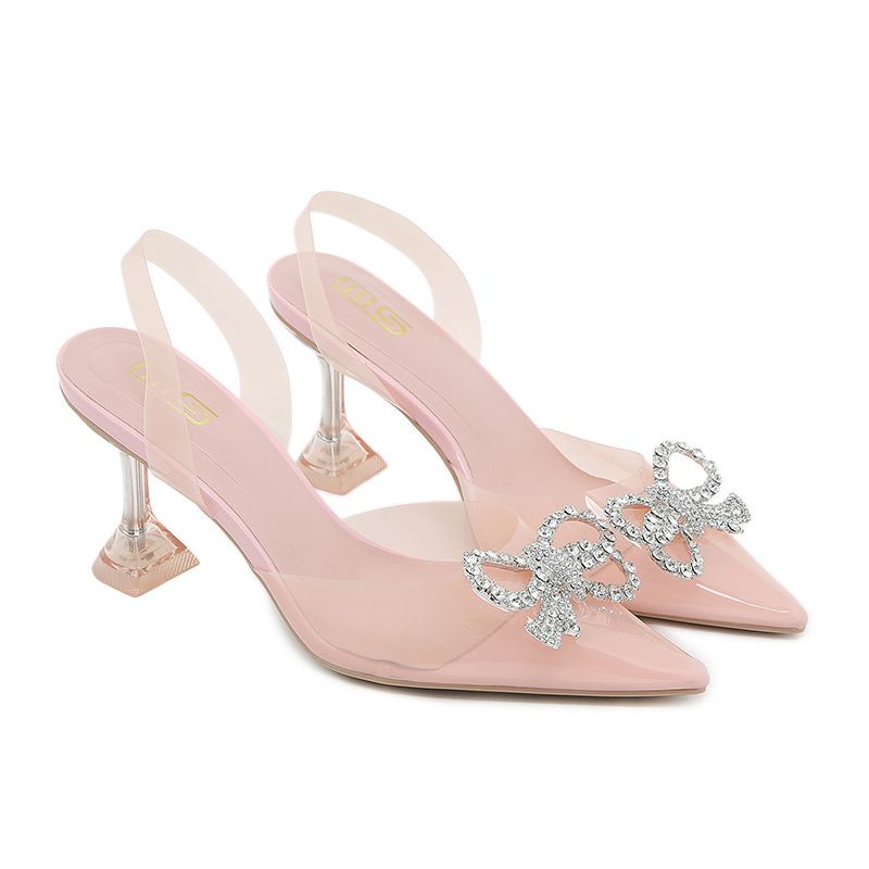 Herbst Neue Spitzen Bowknot Strass Sandalen Stiletto Heels Closed Toe Transparent High End High Heels Für_voghion.com