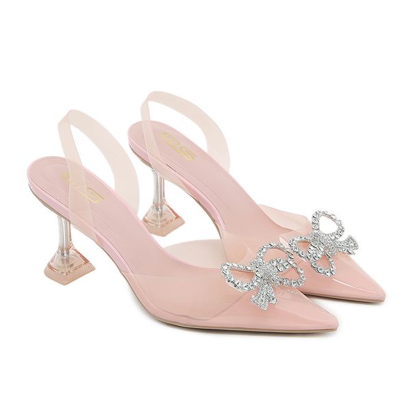 Herbst Neue Spitzen Bowknot Strass Sandalen Stiletto Heels Closed Toe Transparent High End High Heels Für_voghion.com