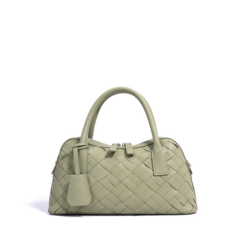 Borsa a tracolla in pelle da donna - Borsa a tracolla bowling intrecciata a mano con grande capacità per i pendolari_voghion.com