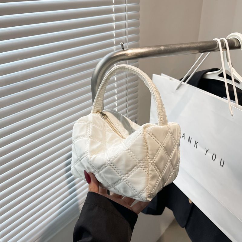 Fashion Rhombus Embroidered Nylon Pillow Mini Women's Handbag Top Handle Handheld Girl Makeup Bag Small Satchel Phone_voghion.com