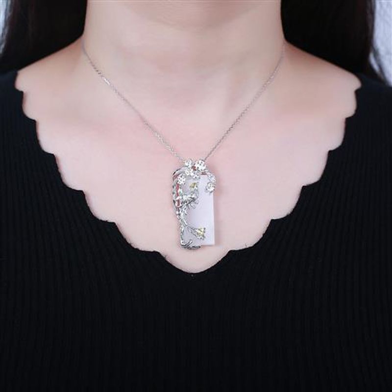 Natürliche S Intarsien Hetian Jade Wushi Anhänger frauen Fröhlich Silber Halskette_voghion.com