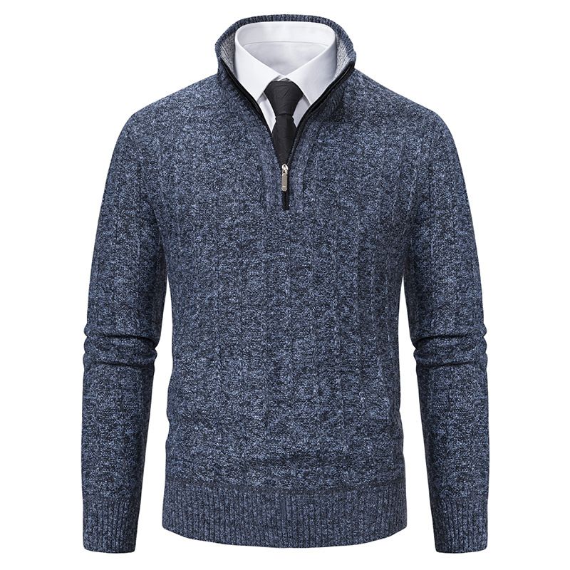 Suéter masculino de malha com zíper e acabamento em pelo grosso, com primer térmico_voghion.com