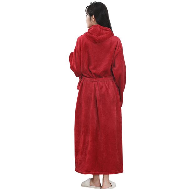 Soft Touch Micro Fleece Huva Morgonrock Plysch Lång Spa Robe Absorberande Morgonrock_voghion.com