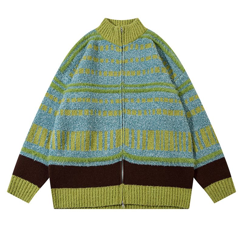 Men's Clothing New Long Sleeve Cardigan Sweater Retro Dense Donut Striped Men's and Women's Fashion Brand Jacket_voghion.com