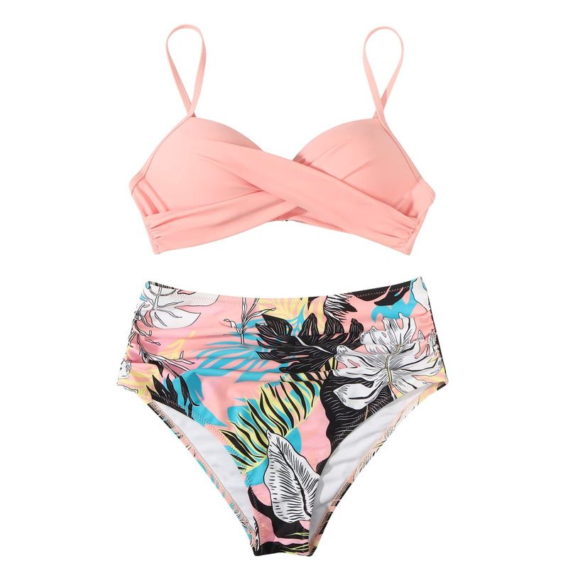 New Women's Two-Piece Solid Color Push-Up Multi-Color Hard Cup Swimsuit For Large Bust Bikini Plus Size_voghion.com