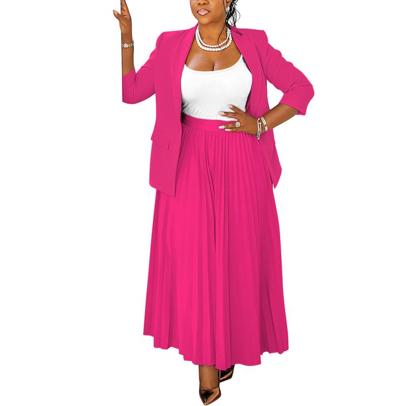 Fashionable Casual Business Suit For Women + Pleated Skirt Set_voghion.com