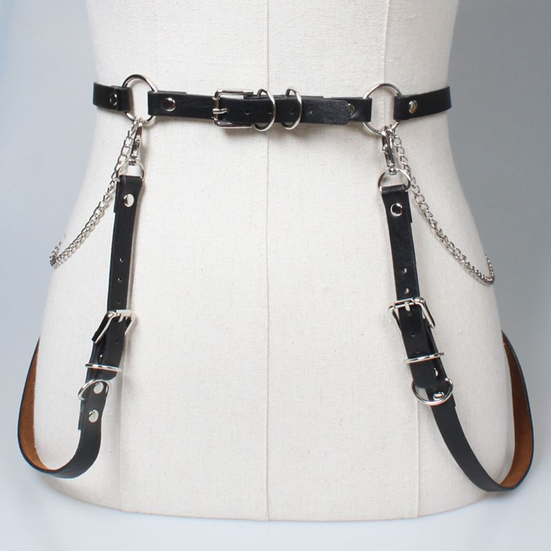 Cintura multiuso in pelle stile hip-hop punk alla moda con catena JK_voghion.com