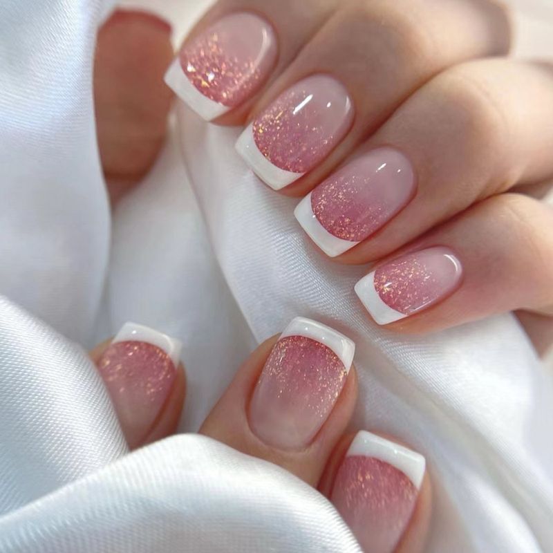 Short bright face generous armour Europe and the United States cross-border foreign trade French gradient golden glitter detachable wearable nail art _voghion.com