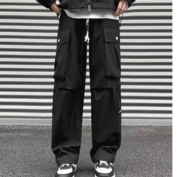 001 Charging High Street Cargo Men's Autumn Winter Trendy Outdoor Wide-Leg Fleece-Lined Thickened Casual Long Pants Ins_voghion.com
