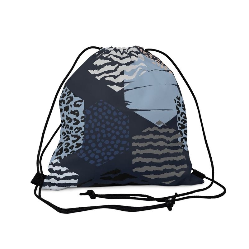Drawstring Bag, Blue Grey White Hexagon Print_voghion.com