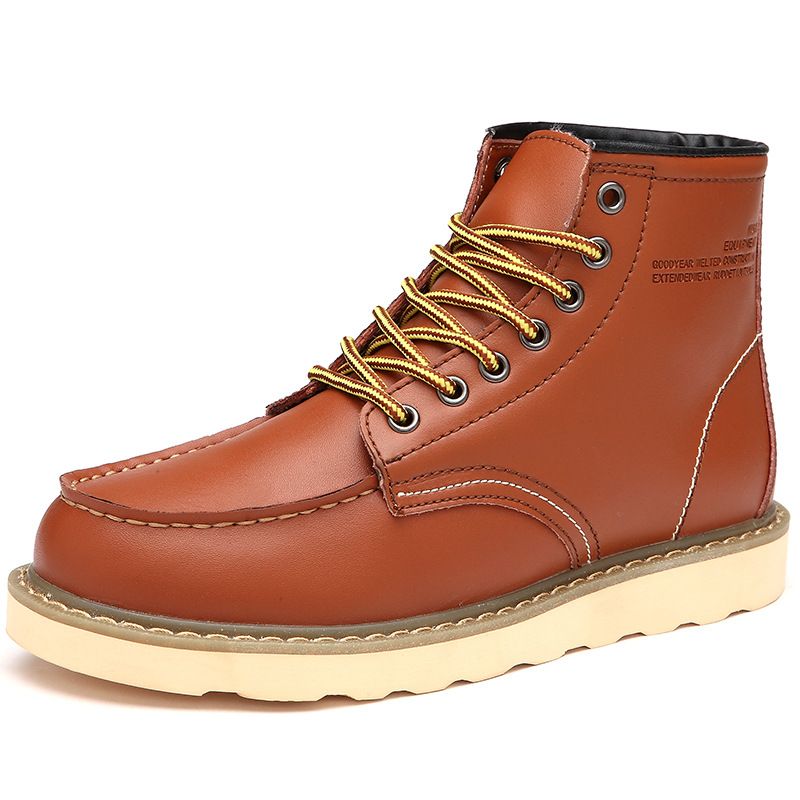 Men's winter plus cotton ankle boots High top Desert boots cowhide mid-top men's shoes_voghion.com