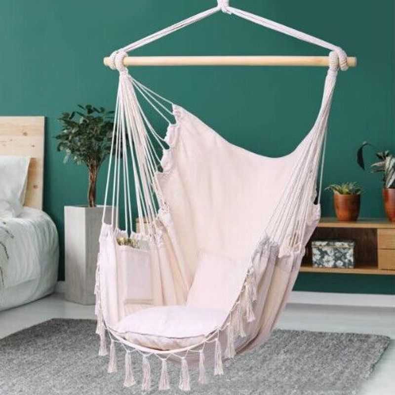 Photo Studio Nordic Style Photography Props Hammock Indoor Portrait Shooting Cotton Rope Woven Basket Tassel Swing_voghion.com