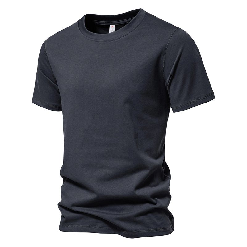Kurzarm-Basic-Top für Herren, lässig, 100 % Baumwolle, normale Passform, O-Ausschnitt, T-Shirts, Schwarz, Weiß, Marinegrau_voghion.com