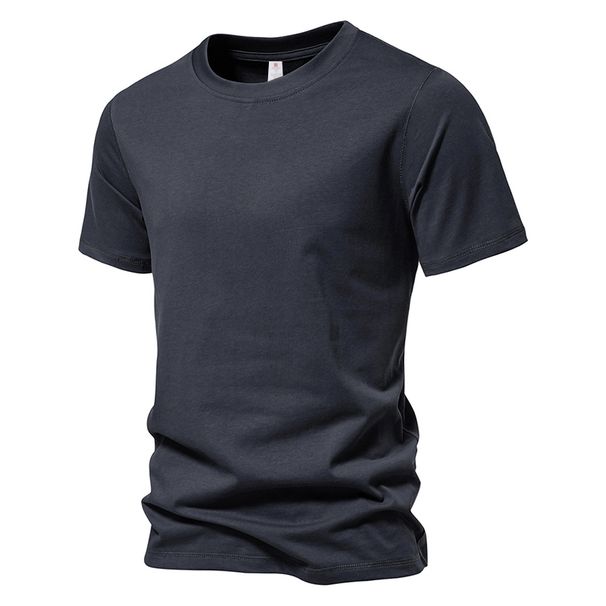 Kurzarm-Basic-Top für Herren, lässig, 100 % Baumwolle, normale Passform, O-Ausschnitt, T-Shirts, Schwarz, Weiß, Marinegrau_voghion.com