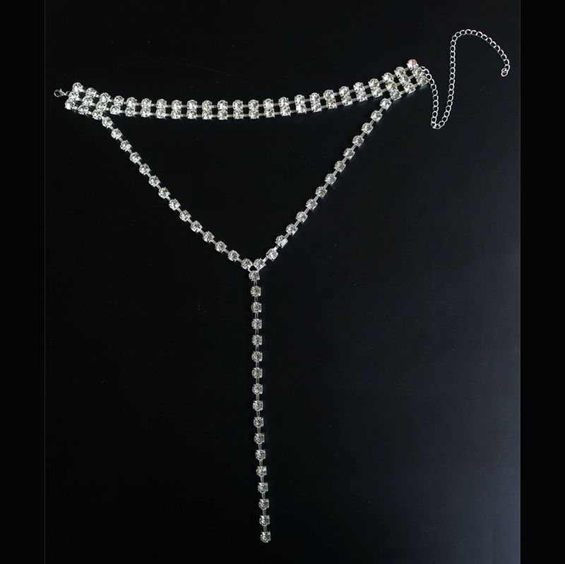 Colar feminino elegante com strass de camada dupla para festa e uso noturno, colar com design geométrico e brilho_voghion.com