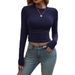 2025 Autumn Winter New Round Neck T-Shirt Long Sleeve Top Elegant Slim Fit Solid Color Base Layer For Women_voghion.com