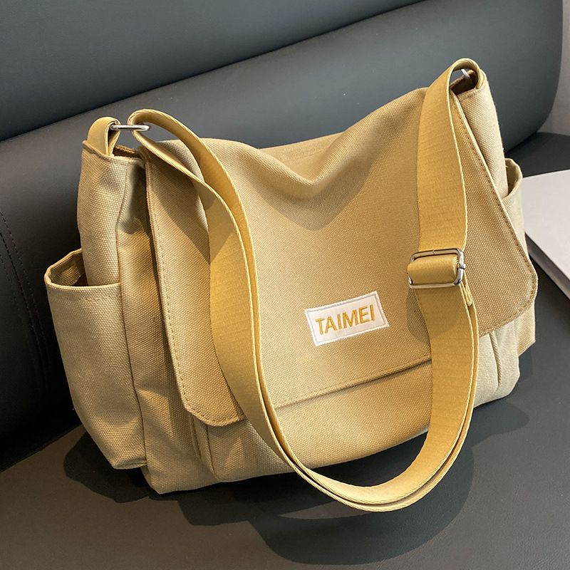 Crossbody Bag Canvas Bag Solid Color Messenger Bag Premium Sense Commuter Bag Single Shoulder Crossbody Bag_voghion.com