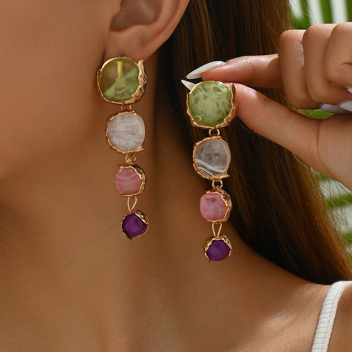 Orecchini rotondi geometrici semplici a forma di foresta per donna, con pietre preziose intarsiate, orecchini di design di alta qualità_voghion.com